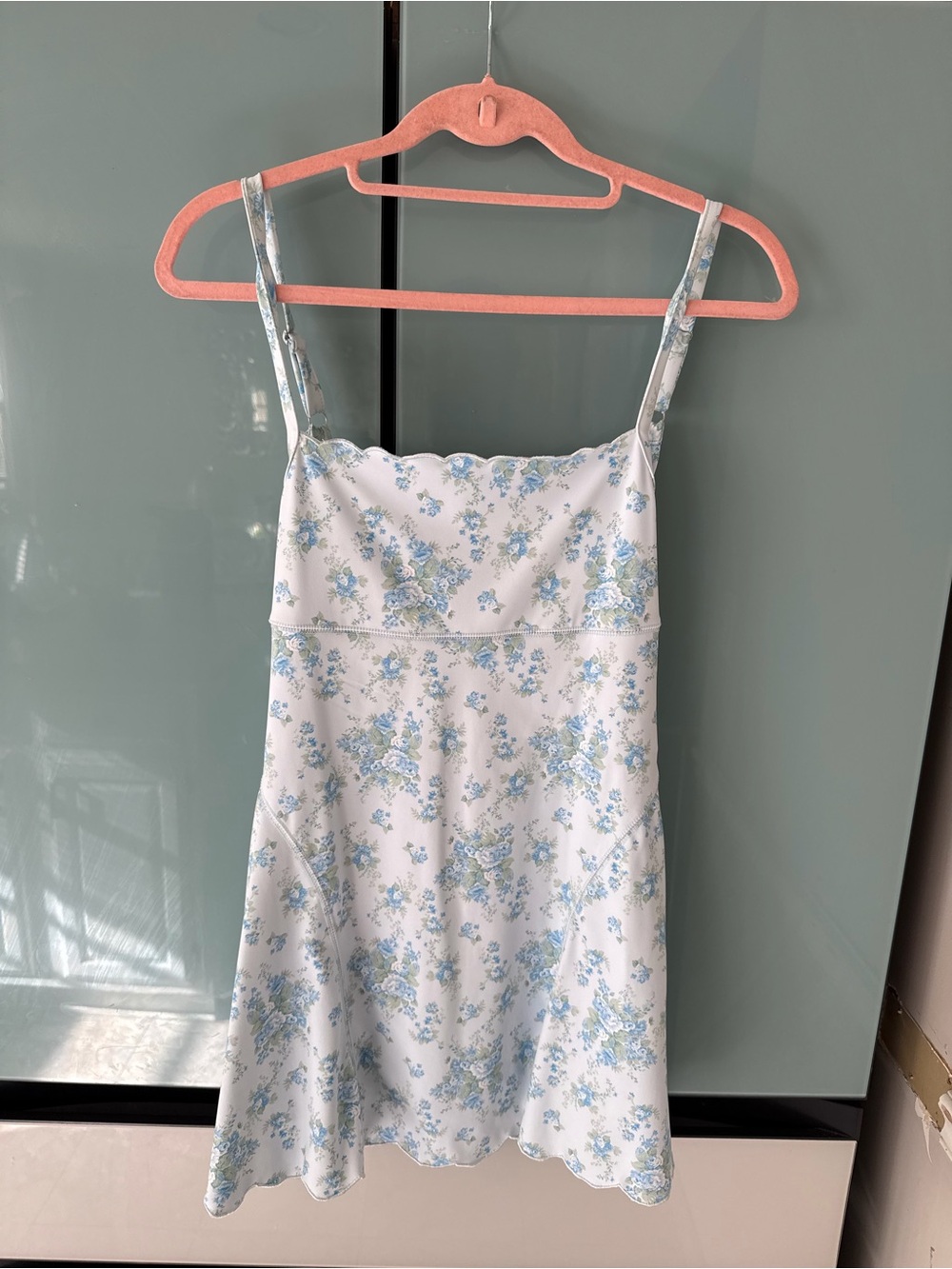 Peach Love California White and Light Blue Floral Slip